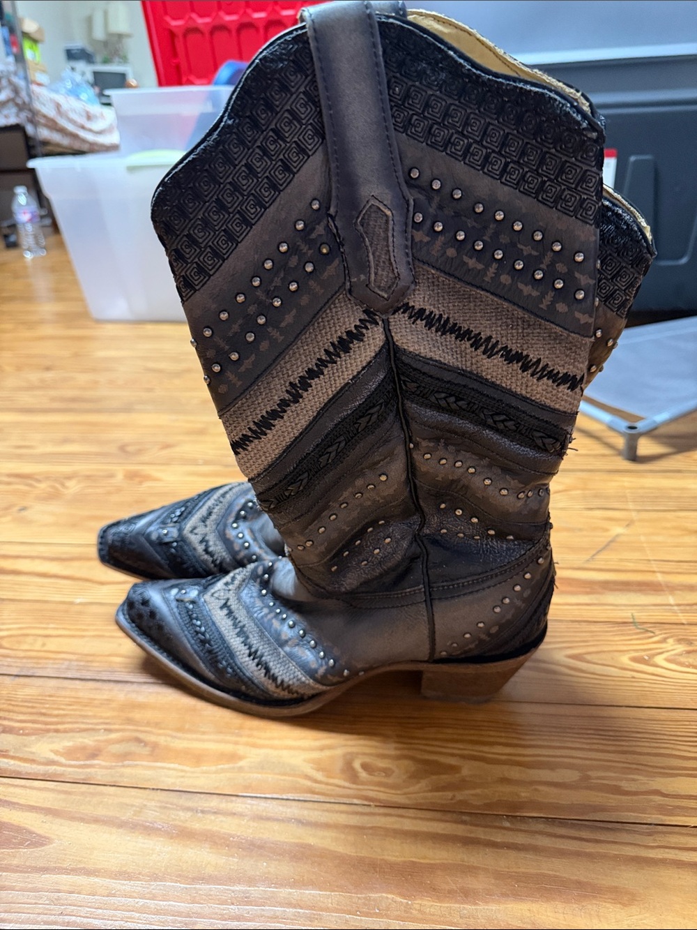 Corral Gray and Black Patterned Studded Western Boots